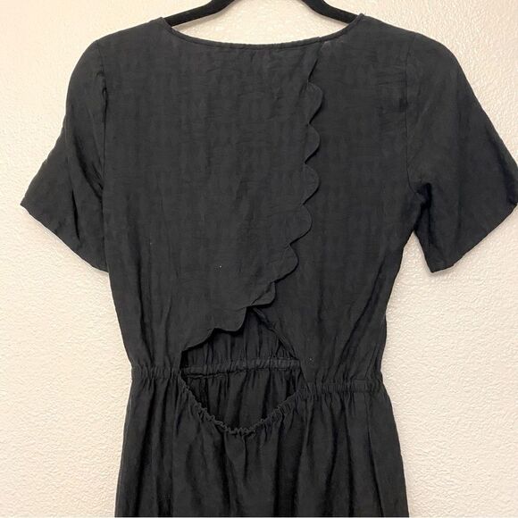 Madewell Black Scenic View Scallop open Back Dress 100% silk short sleeve XS - Picture 6 of 11
